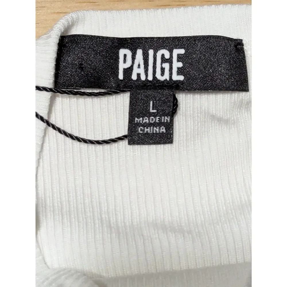Paige Blanche Top Womens Large White Mock Neck Ribbed Stretch Shirt NWT - Picture 7 of 11